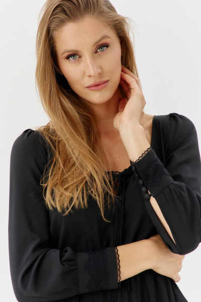 Платье с поясом и длиной 148 см для демисезона SODA 2879 черный - фото 4