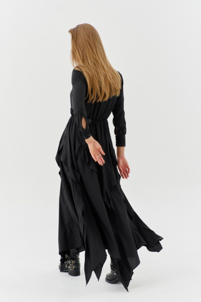 Платье с поясом и длиной 148 см для демисезона SODA 2879 черный - фото 3