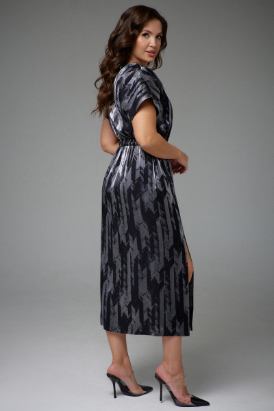 Классическое нарядное платье с разрезом, юбка с карманами Jolie 16458 черный_рисунок - фото 3