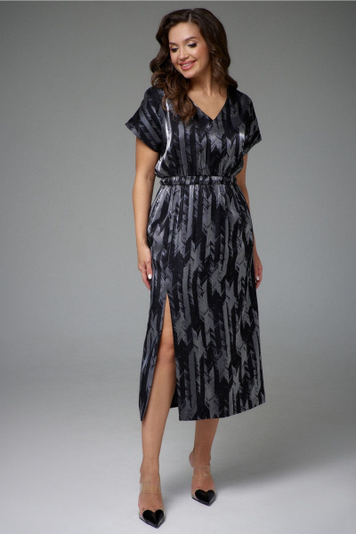 Классическое нарядное платье с разрезом, юбка с карманами Jolie 16458 черный_рисунок - фото 2