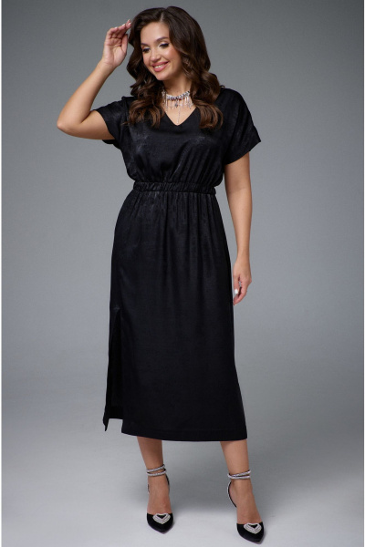 Классическое платье с разрезом, карманами и талием на резинке Jolie 16458 черный_блеск - фото 1