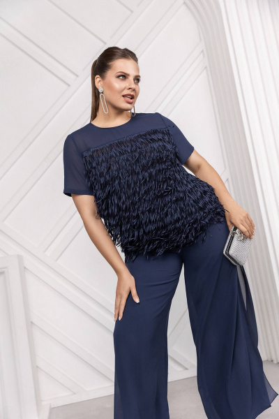 Демисезонные классические брюки с застежкой и разрезами ASV 2739 синий - фото 4