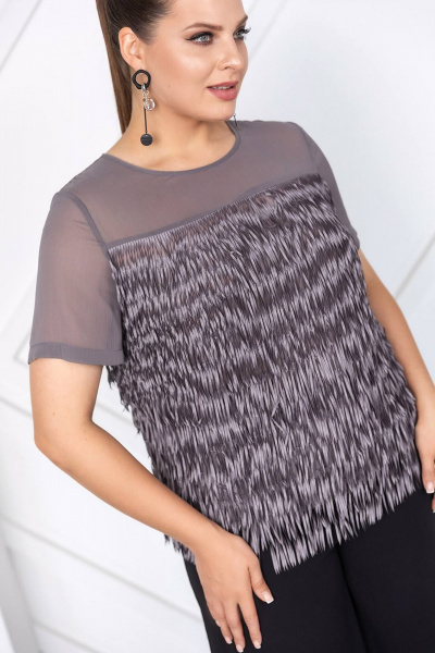 Классическая нарядная блуза из текстиля с рельефами и бахромой ASV 2740 серый - фото 1