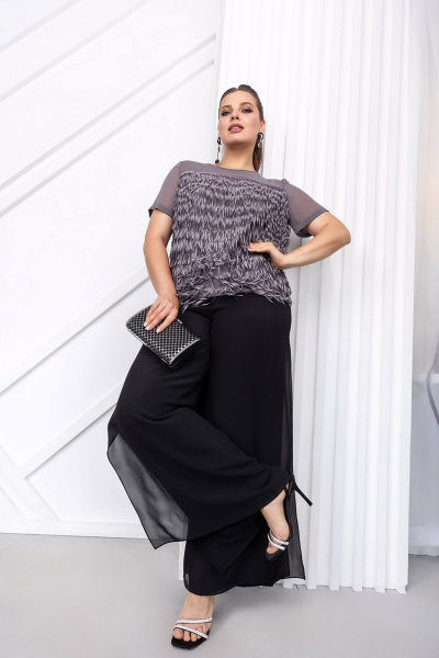 Классическая нарядная блуза из текстиля с рельефами и бахромой ASV 2740 серый - фото 3