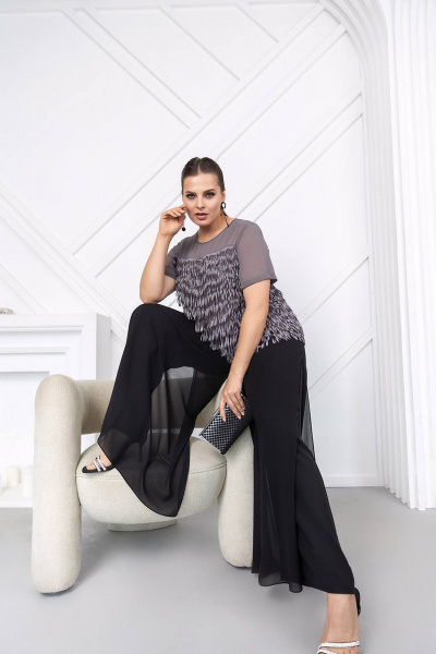 Классическая нарядная блуза из текстиля с рельефами и бахромой ASV 2740 серый - фото 2