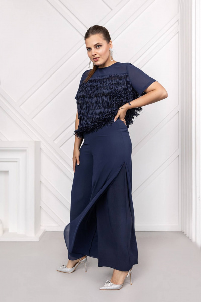 Нарядная блуза из текстиля с кокетками и коротким рукавом ASV 2740 синий - фото 6