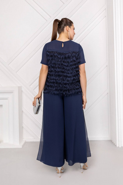 Нарядная блуза из текстиля с кокетками и коротким рукавом ASV 2740 синий - фото 4