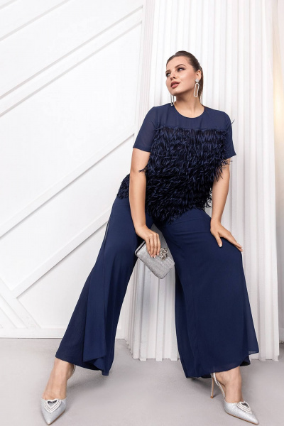Нарядная блуза из текстиля с кокетками и коротким рукавом ASV 2740 синий - фото 2