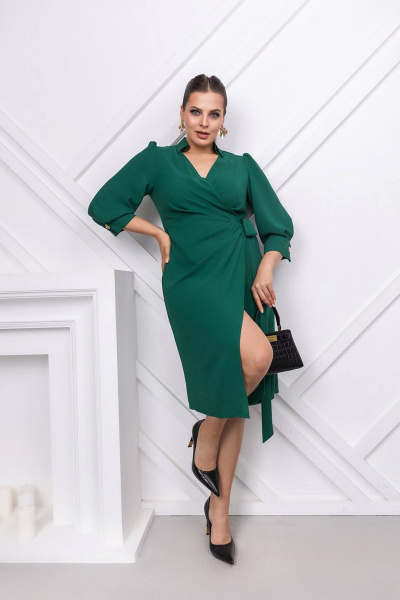 Нарядное платье с запахом и рукавом ¾ ASV 2772 зеленый - фото 1
