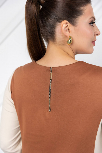 Платье трапеция с рельефами, длинный рукав ASV 2768 бежево-коричневый - фото 6