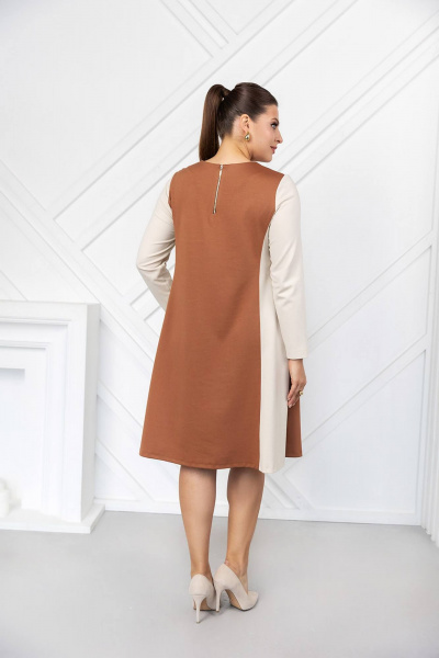 Платье трапеция с рельефами, длинный рукав ASV 2768 бежево-коричневый - фото 5