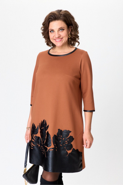 Трапецевидное платье выше колена с вышивкой и рукавом ¾ Michel chic 2140 виски - фото 7