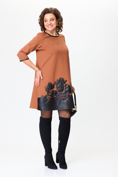 Трапецевидное платье выше колена с вышивкой и рукавом ¾ Michel chic 2140 виски - фото 3