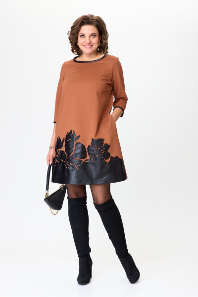 Трапецевидное платье выше колена с вышивкой и рукавом ¾ Michel chic 2140 виски - фото 2