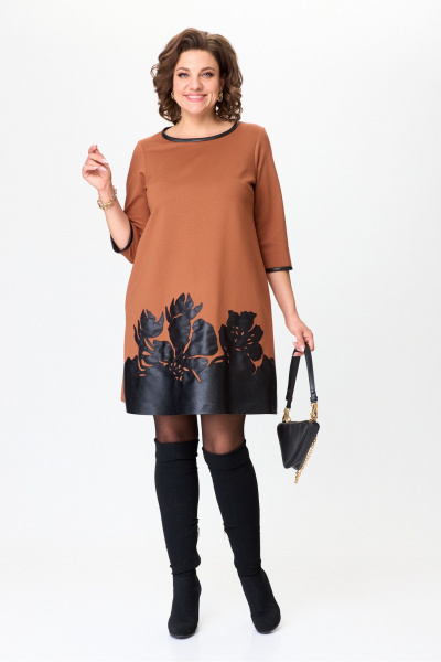 Трапецевидное платье выше колена с вышивкой и рукавом ¾ Michel chic 2140 виски - фото 1