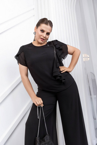 Элегантная нарядная блуза с рельефами и декоративной бахромой ASV 2766 черный - фото 8