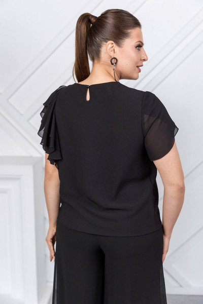 Элегантная нарядная блуза с рельефами и декоративной бахромой ASV 2766 черный - фото 5