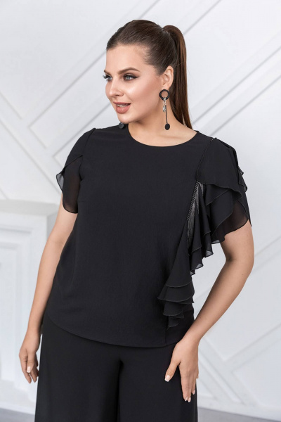 Элегантная нарядная блуза с рельефами и декоративной бахромой ASV 2766 черный - фото 3