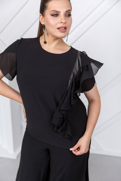 Элегантная нарядная блуза с рельефами и декоративной бахромой ASV 2766 черный - фото 1