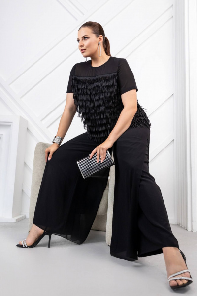 Классическая нарядная блуза с кокетками и пуговичной застежкой ASV 2740 черный - фото 1