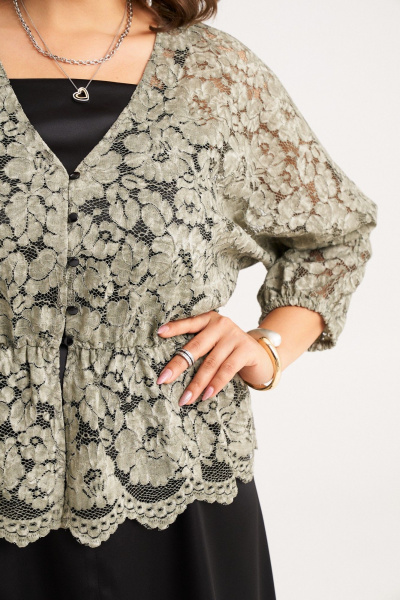 Комплект из блузы и платья из кружевного гипюра летний Almirastyle 345 черный_хакки - фото 8