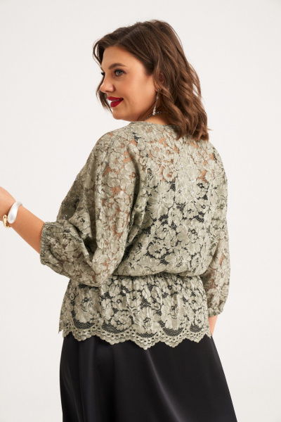 Комплект из блузы и платья из кружевного гипюра летний Almirastyle 345 черный_хакки - фото 6