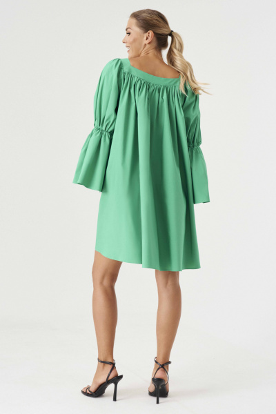 Короткое хлопковое платье с глубоким вырезом демисезонное Панда 132280w зеленый - фото 5