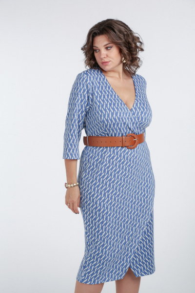 Платье с запахом из трикотажа, миди, для повседневной носки Danaida 2205 голубой - фото 8