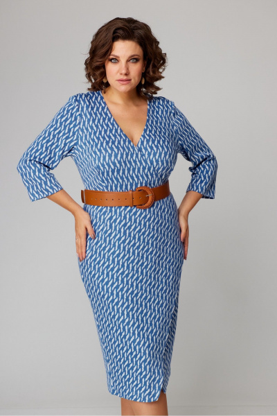 Платье с запахом из трикотажа, миди, для повседневной носки Danaida 2205 голубой - фото 6