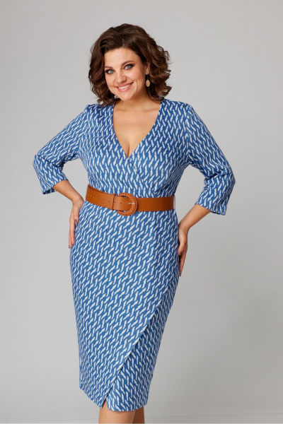 Платье с запахом из трикотажа, миди, для повседневной носки Danaida 2205 голубой - фото 5