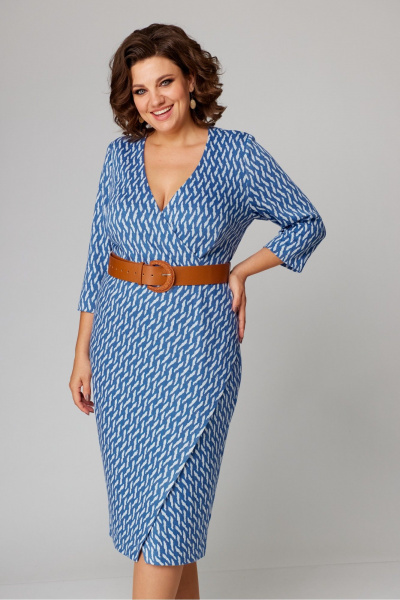 Платье с запахом из трикотажа, миди, для повседневной носки Danaida 2205 голубой - фото 4