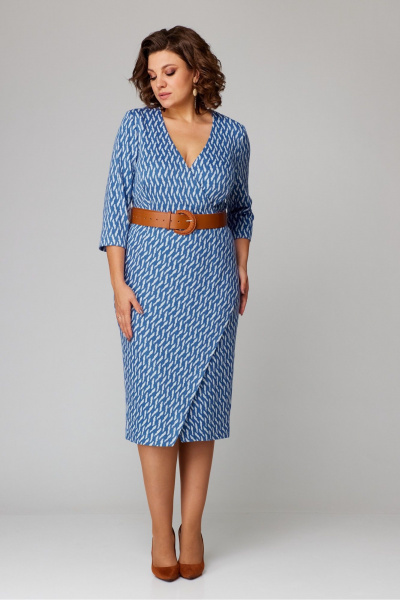 Платье с запахом из трикотажа, миди, для повседневной носки Danaida 2205 голубой - фото 2