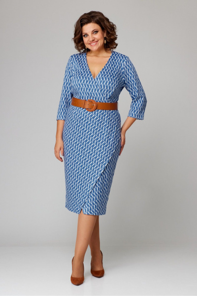 Платье с запахом из трикотажа, миди, для повседневной носки Danaida 2205 голубой - фото 1