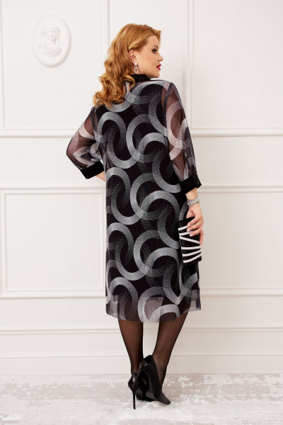 Нарядный комплект платье и накидка из текстиля и трикотажа AGATTI 5629 черно-серый - фото 2