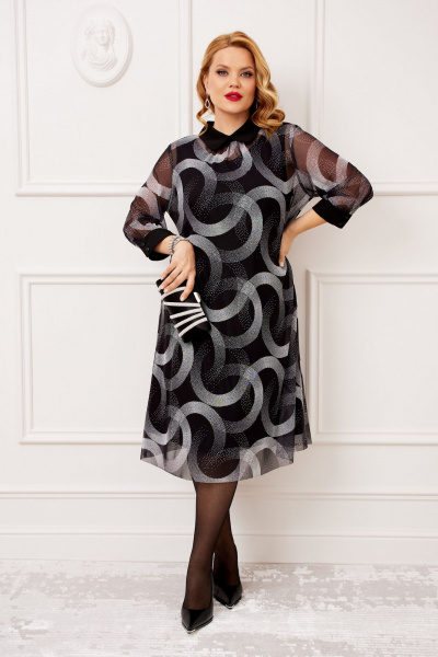 Нарядный комплект платье и накидка из текстиля и трикотажа AGATTI 5629 черно-серый - фото 3