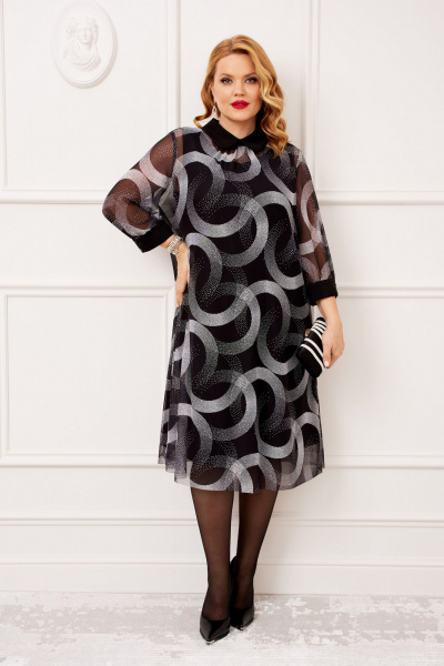 Нарядный комплект платье и накидка из текстиля и трикотажа AGATTI 5629 черно-серый - фото 1