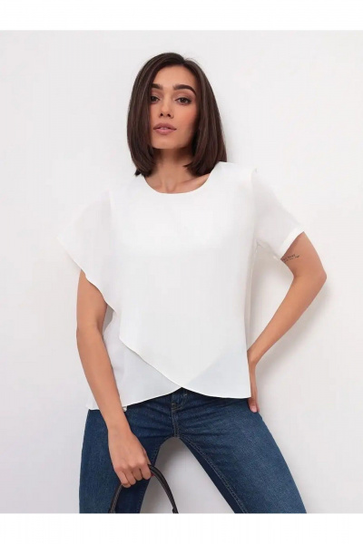 Блуза женская молочный силуэт с асимметричным низом MIRSINA FASHION 1619 молочный - фото 1