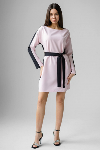 Платье приталенное с поясом двухцветное в повседневном стиле Ivera 1116 розовый - фото 1