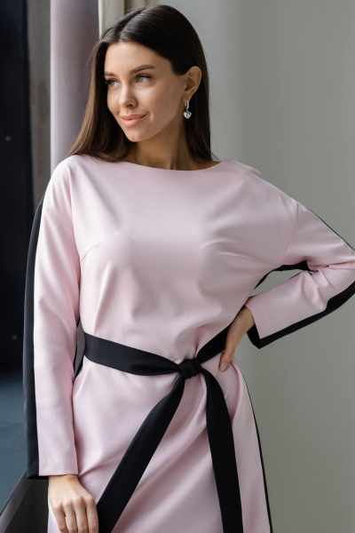 Платье приталенное с поясом двухцветное в повседневном стиле Ivera 1116 розовый - фото 2