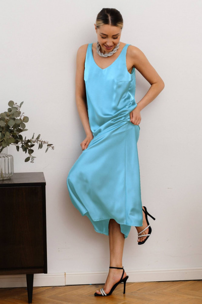 Голубая юбка А-силуэта из плотного шелка с эластичным поясом Ivera 4043 лазурный - фото 6