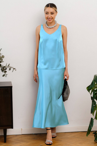 Голубая юбка А-силуэта из плотного шелка с эластичным поясом Ivera 4043 лазурный - фото 4