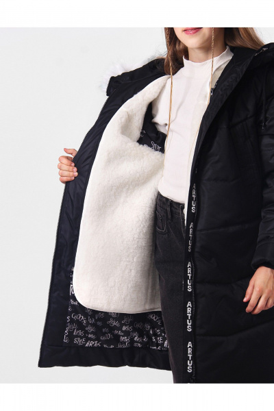 Пальто для девочки утепленное с меховой подстежкой АРТУС 24С40-Р57 черный - фото 7