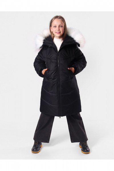 Пальто для девочки утепленное с меховой подстежкой АРТУС 24С40-Р57 черный - фото 1