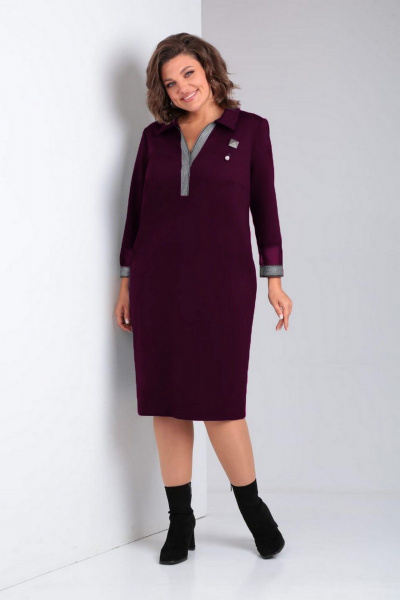 Фиолетовое платье из вискозы с шлицей и декором Милора-стиль 1169 баклажан - фото 1