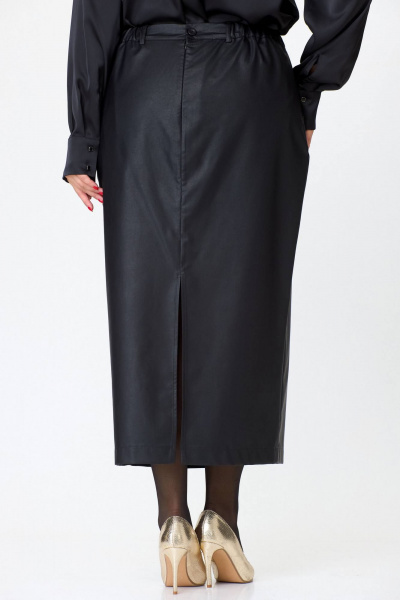 Демисезонная юбка макси из экокожи для модных образов SOVA 11251 черный - фото 4