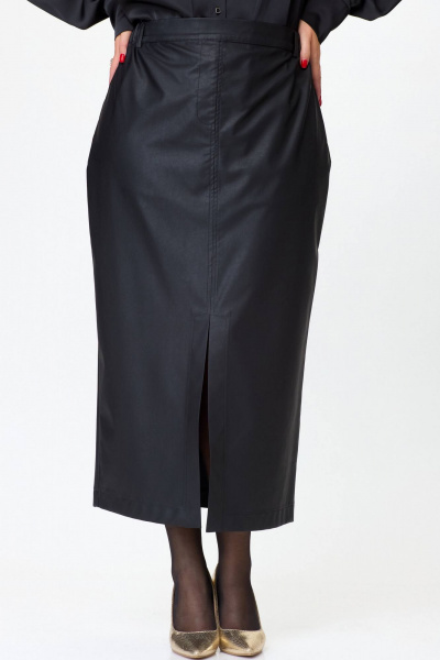 Демисезонная юбка макси из экокожи для модных образов SOVA 11251 черный - фото 3
