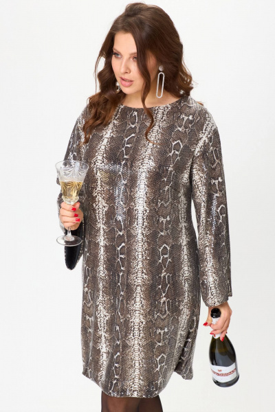 Платье из пайеток и трикотажа для вечерних мероприятий SOVA 11263 беж - фото 8