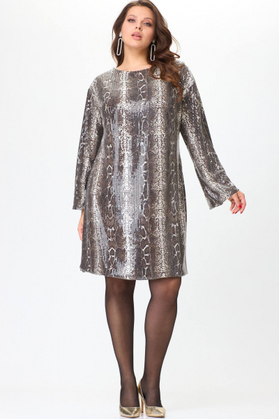 Платье из пайеток и трикотажа для вечерних мероприятий SOVA 11263 беж - фото 1