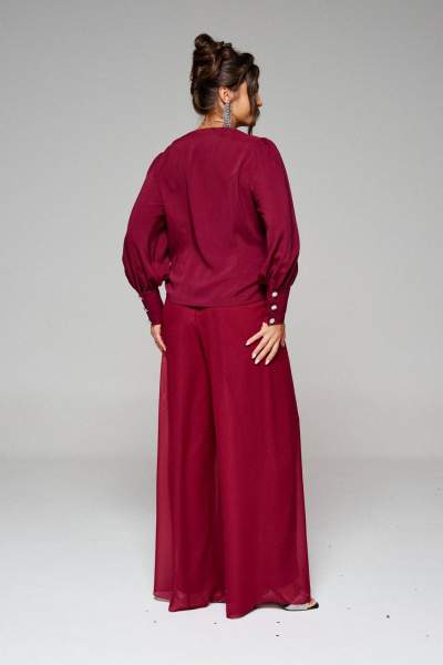 Нарядный костюм блузка и брюки из текстиля Beautiful&Free 6252 бордо - фото 6
