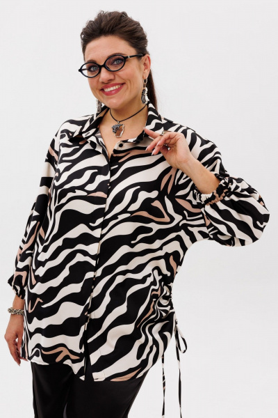 Женская рубашка из атласа с принтом, демисезонная, свободная Anelli 1503 сардоникс - фото 9